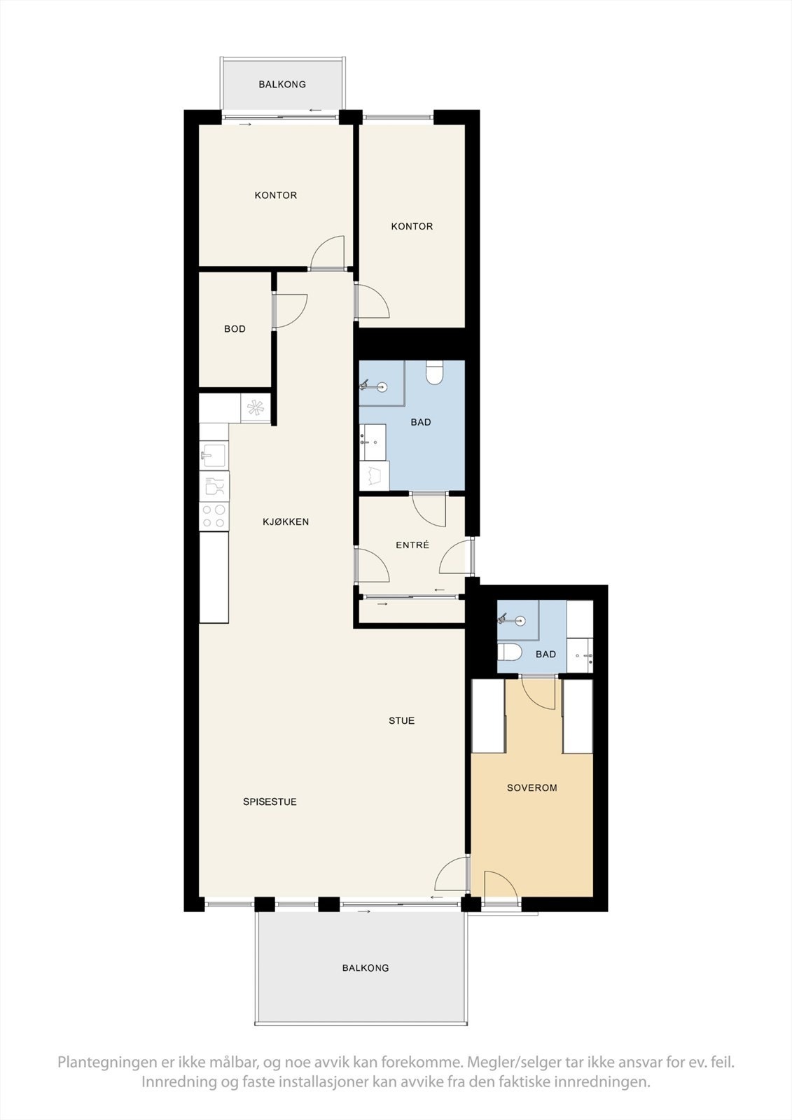 Plantegning - Innholdsrik 4-roms med 3 soverom og 2 bad Galleribilde
