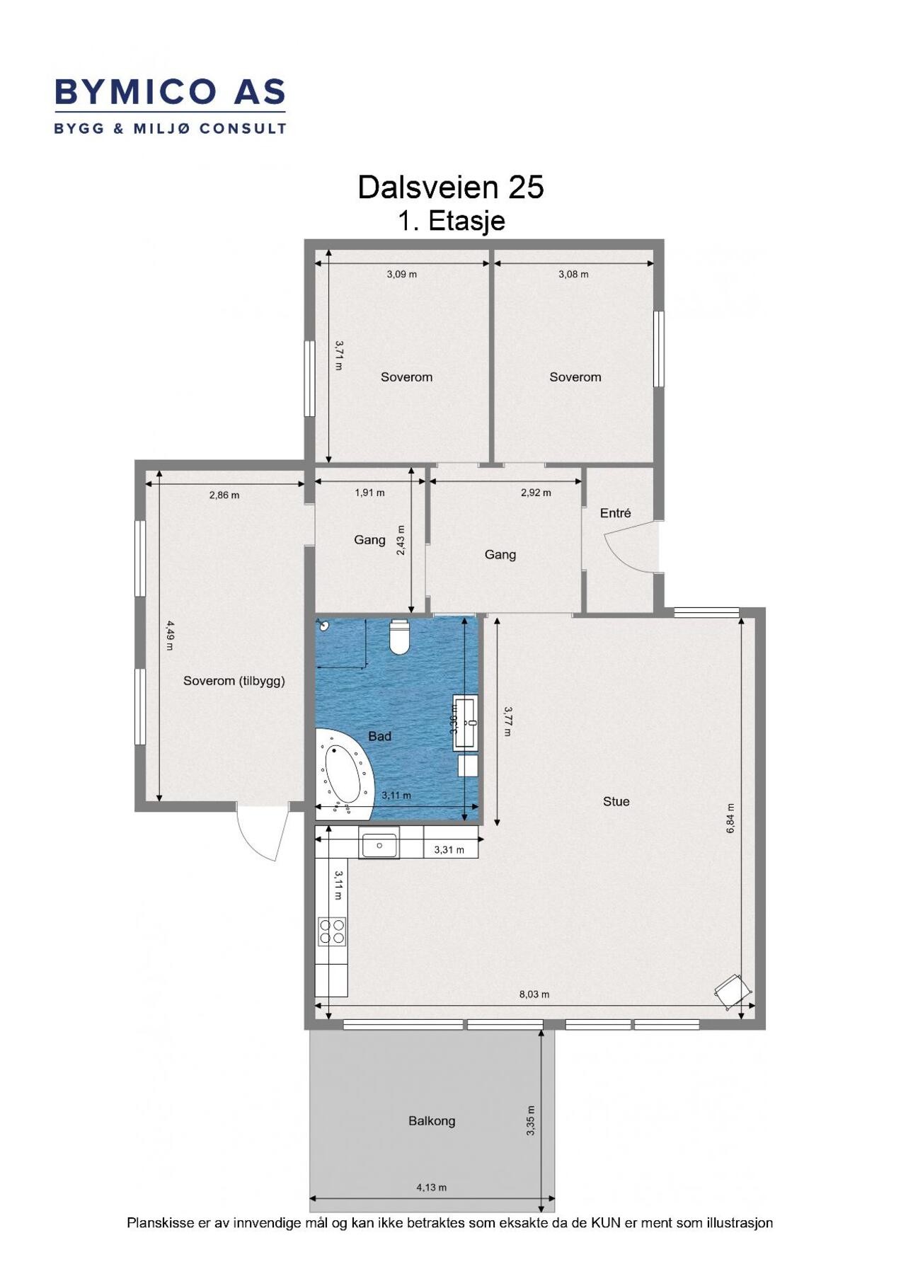 Boligen har alle rom på et plan med praktisk planløsning. Galleribilde