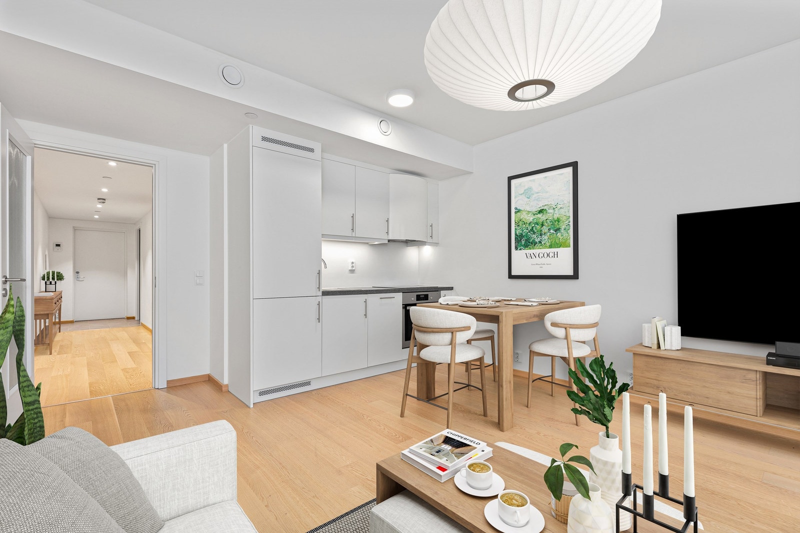 Leiligheten har en arealeffektiv planløsning med åpen sone mellom stue og kjøkken - Illustrasjonsbilde (Foto v/Digit Media) Galleribilde