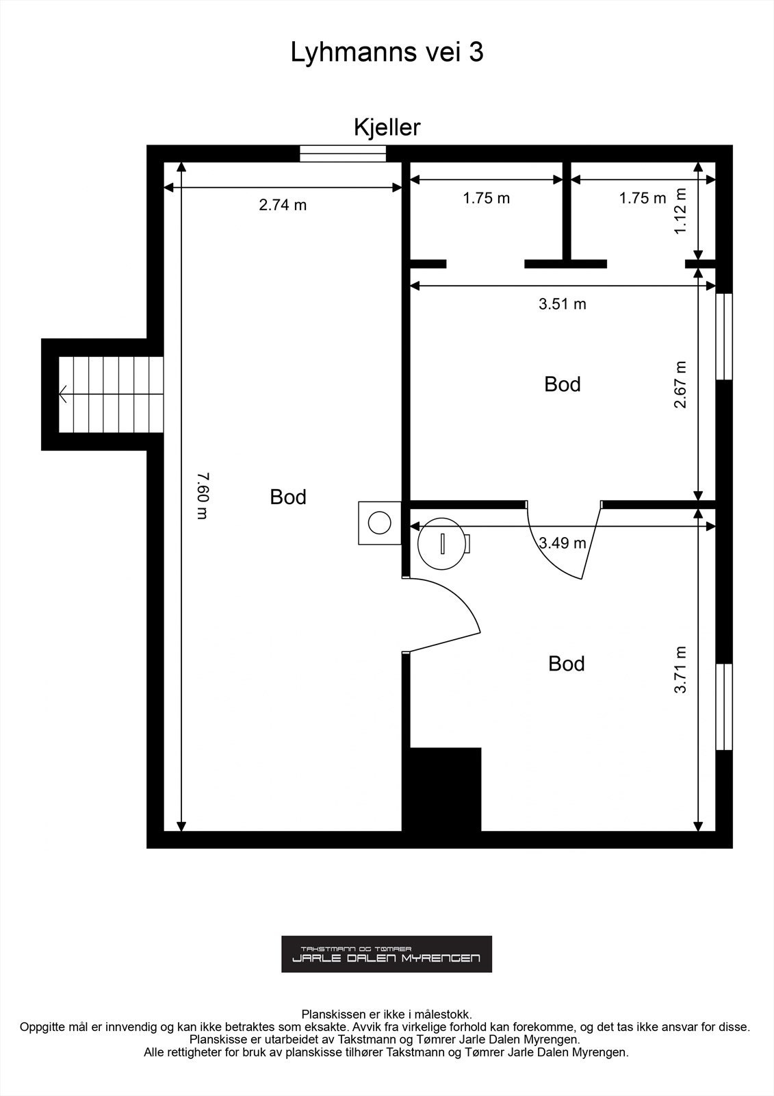Kjelleren er en grovkjeller med tre boder og takhøyde på ca. 1,85 meter Galleribilde
