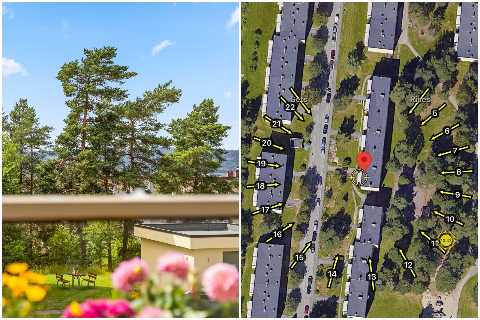 Den vestvendte beliggenheten sørger for flotte solforhold på balkongen. Det er montert markise i overbygget for solskjerming. Galleribilde