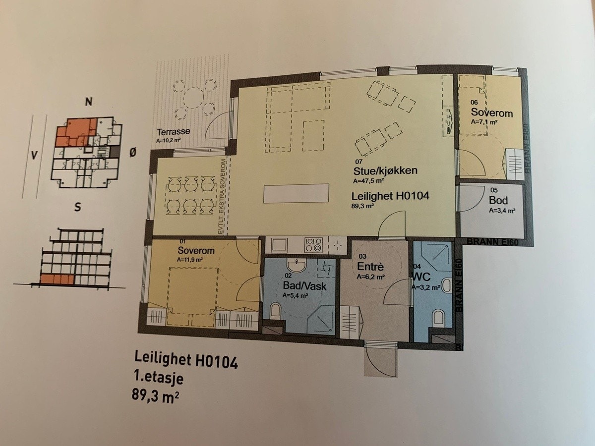 Soverom 3 er plassert der tegning viser spisestue Galleribilde