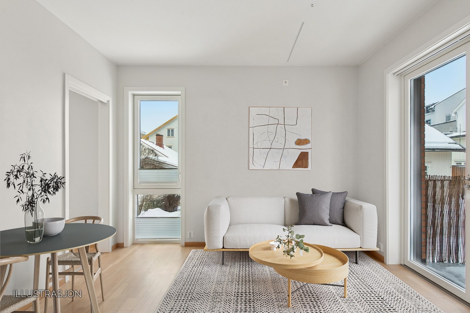 Leiligheten har en gjennomført god planløsning med svært effektiv arealutnyttelse.
Rommet er digitalt innredet. Galleribilde