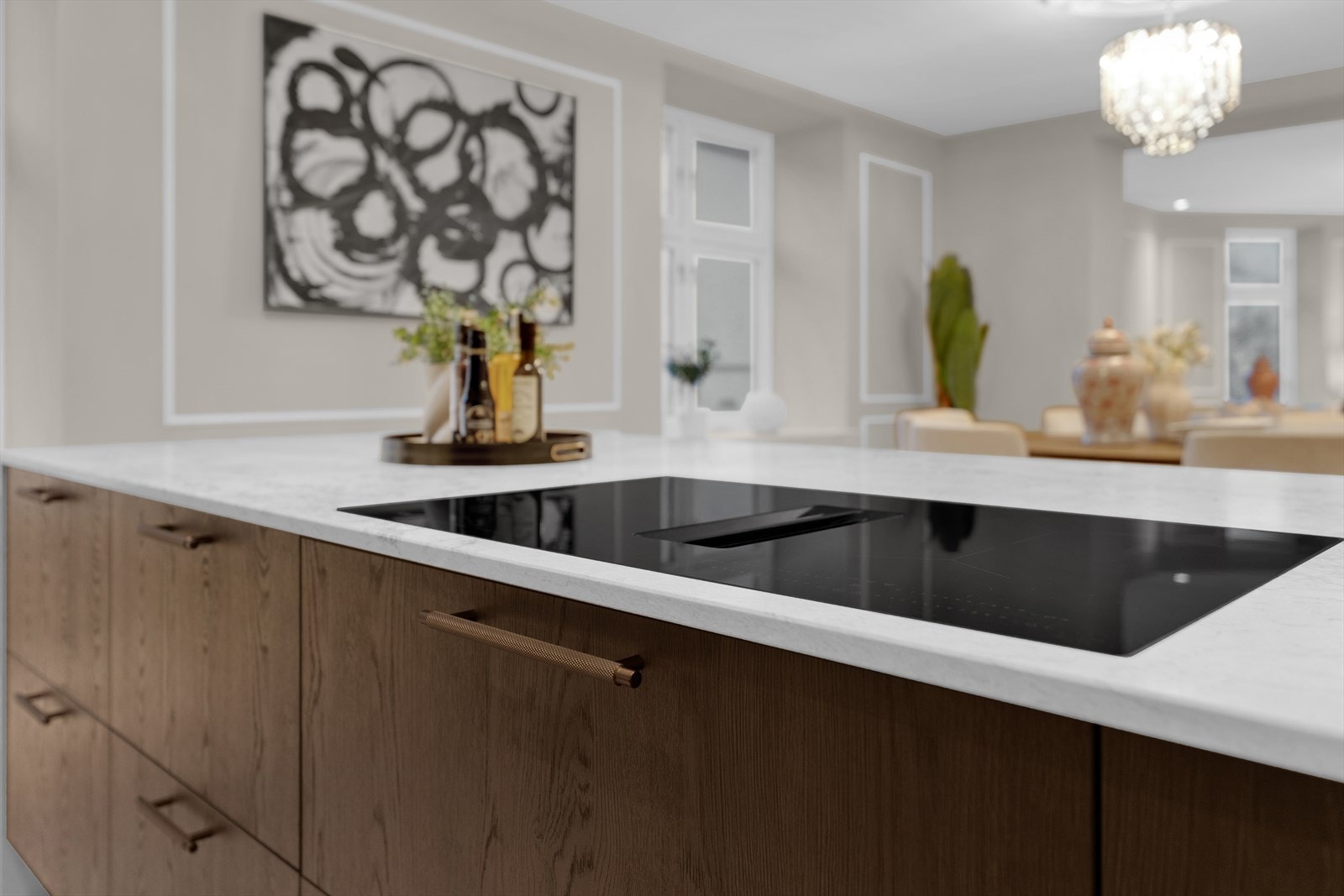 En meget flott kjøkkenøy med platetopp med integrert ventilasjon Galleribilde