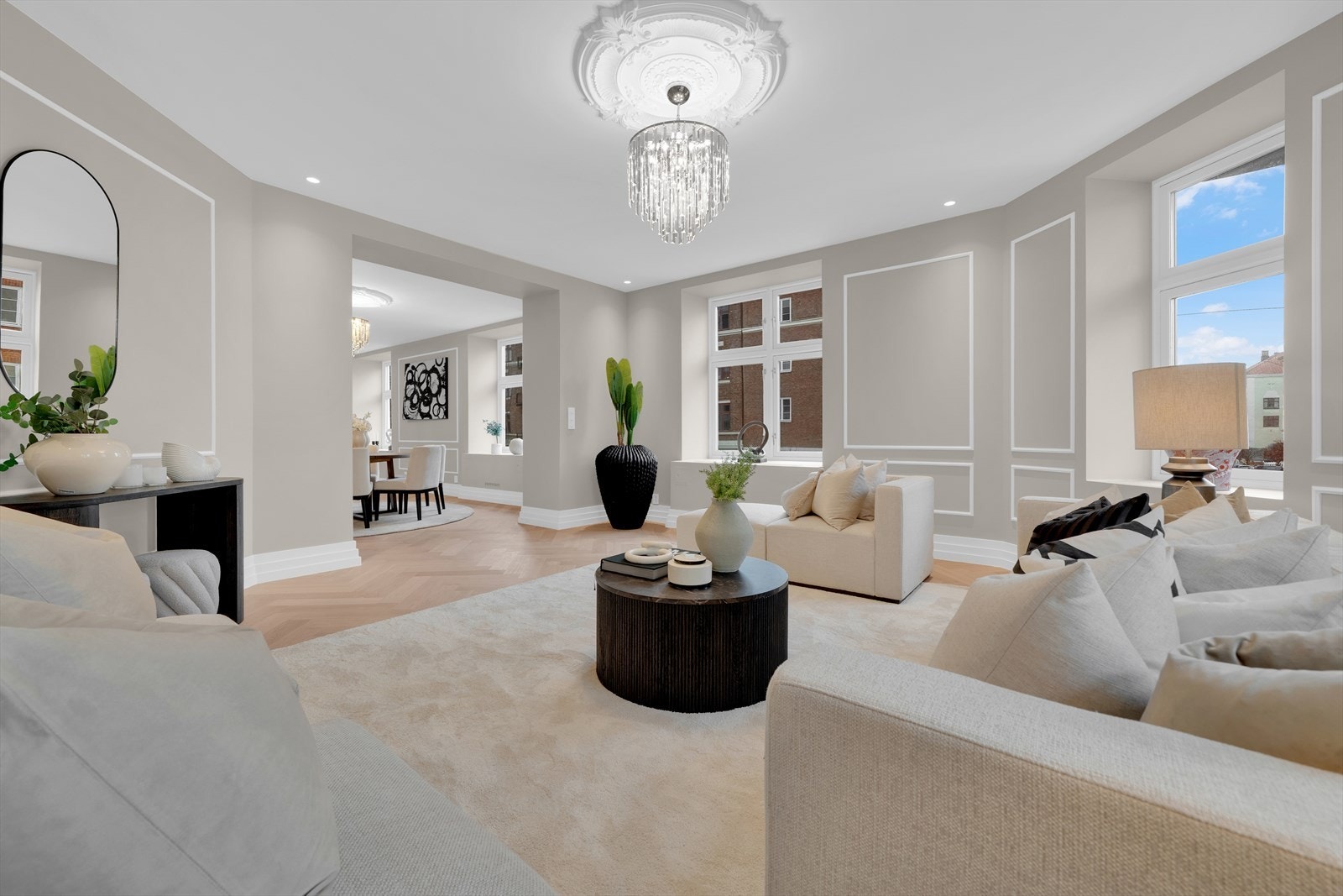 Stue med fiskebensparkett Galleribilde