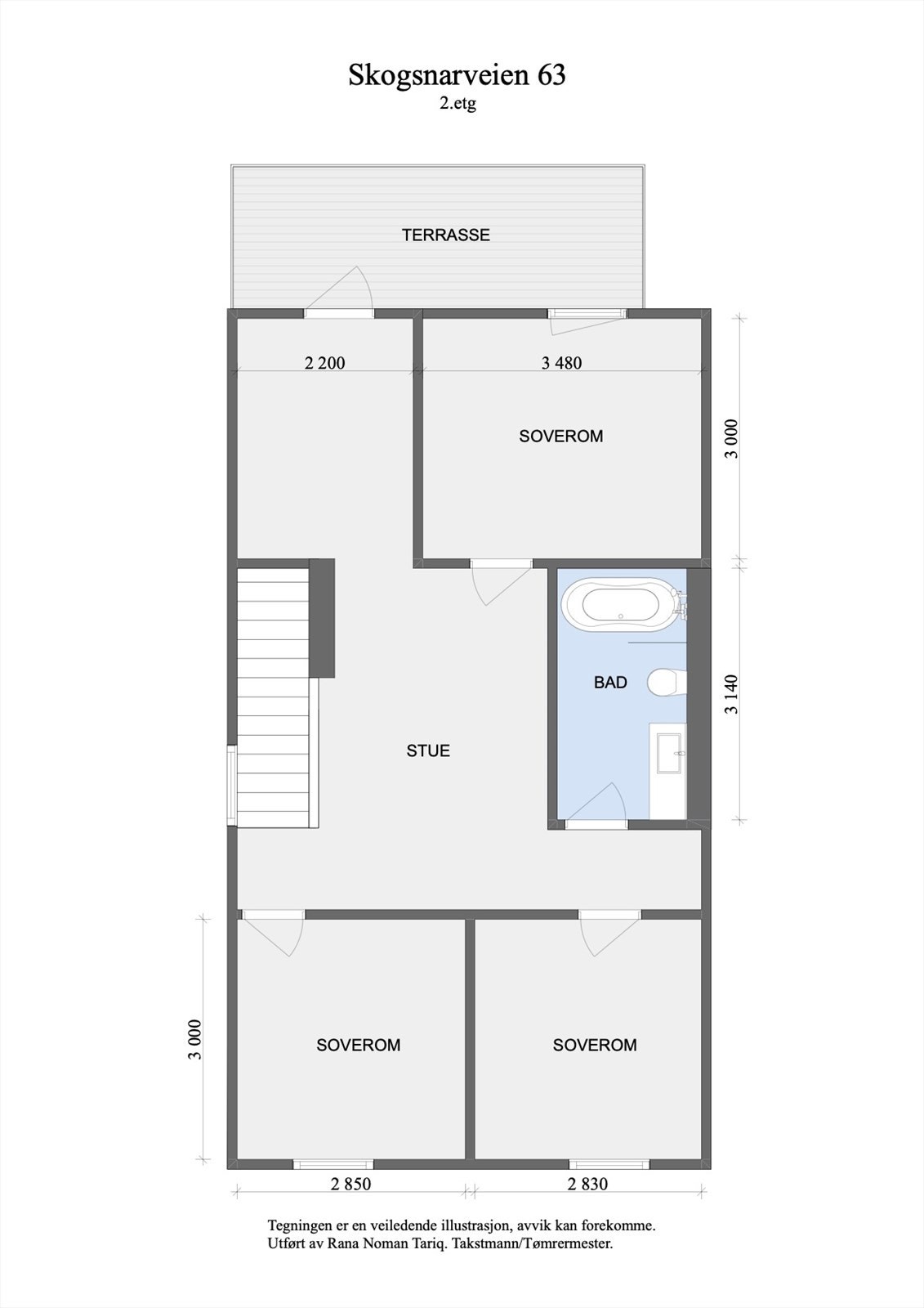 Plantegning 2. etasje - Dagens planløsning. Galleribilde