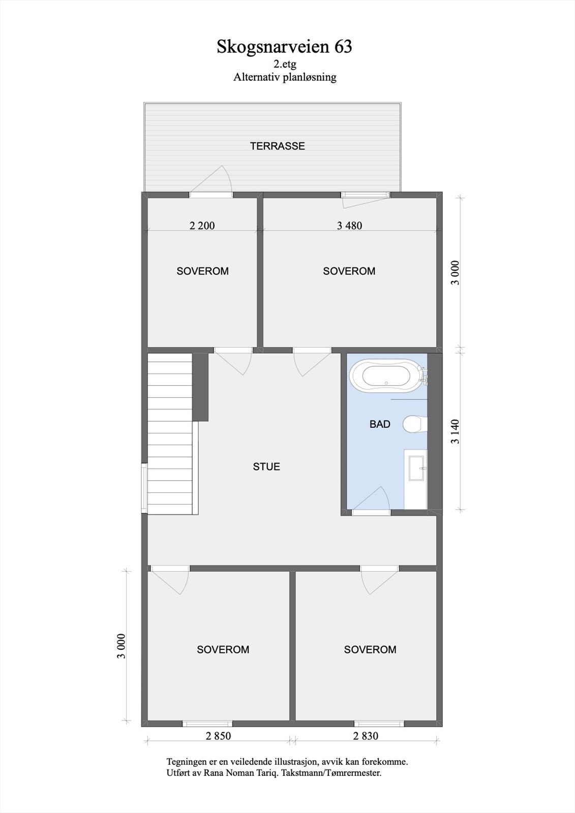Plantegning 2. etasje - Alternativ planløsning. Galleribilde