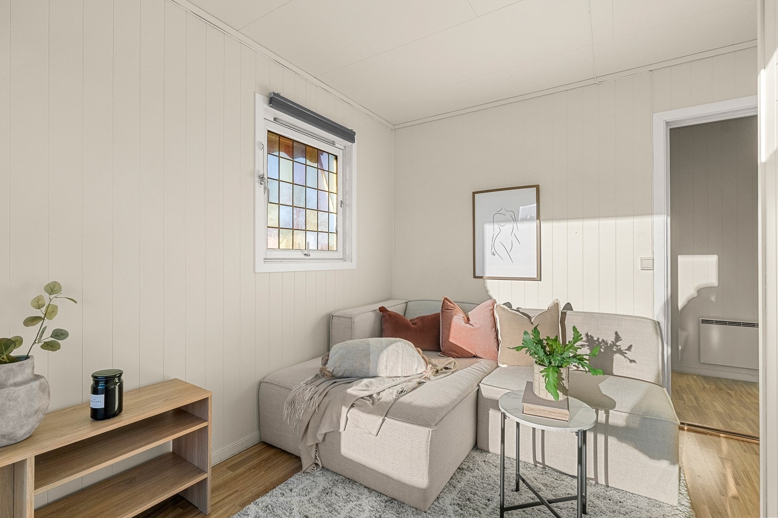 Arealet som er i dag er innredet som stue/spisestue er på totalt 20,5m² Galleribilde