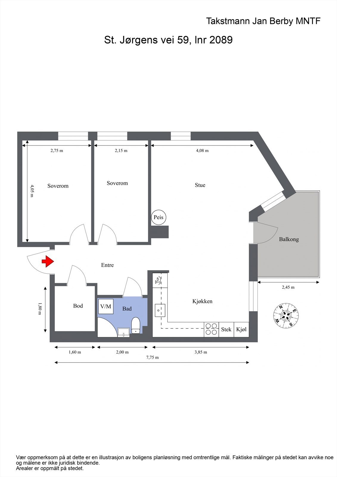 Plantegning. I tillegg medfølger bod på loft og i kjeller. Galleribilde