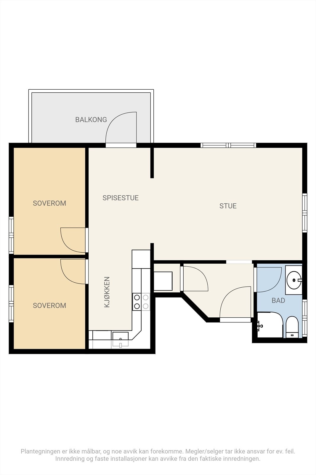 Plantegning - Areal ved inngangsparti og vaskerom er opprinnelig en del av fellesareal, ikke omsøkt. Galleribilde
