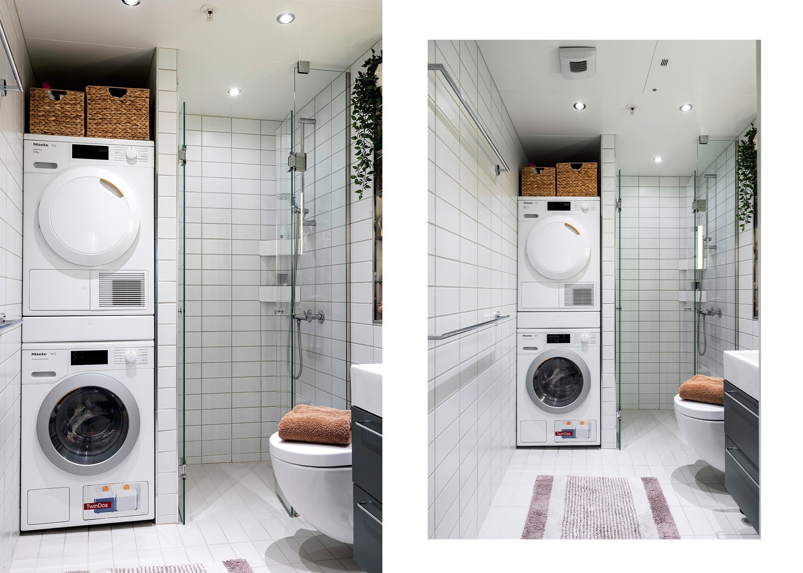 Leiligheten har to flotte baderom med lyse fliser på gulv og vegger, samt balansert ventilasjon og varmtvann inkl. i fellesutgiftene. Galleribilde