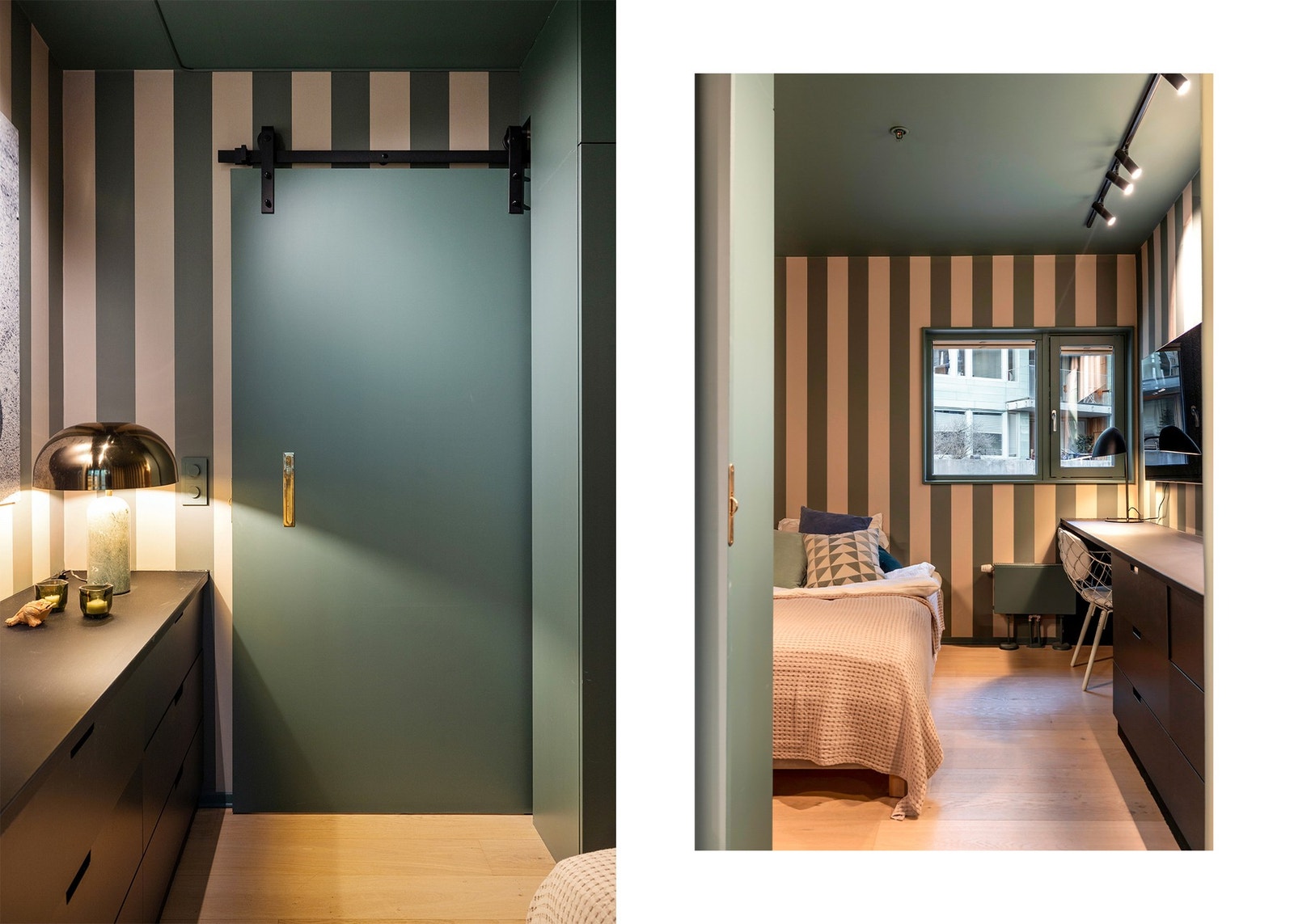 Soverommet har en skreddersydd skuffeinnredning med praktisk skrivebordsløsning, noe som gjør rommet godt egnet som barnerom eller hjemmekontor. Galleribilde