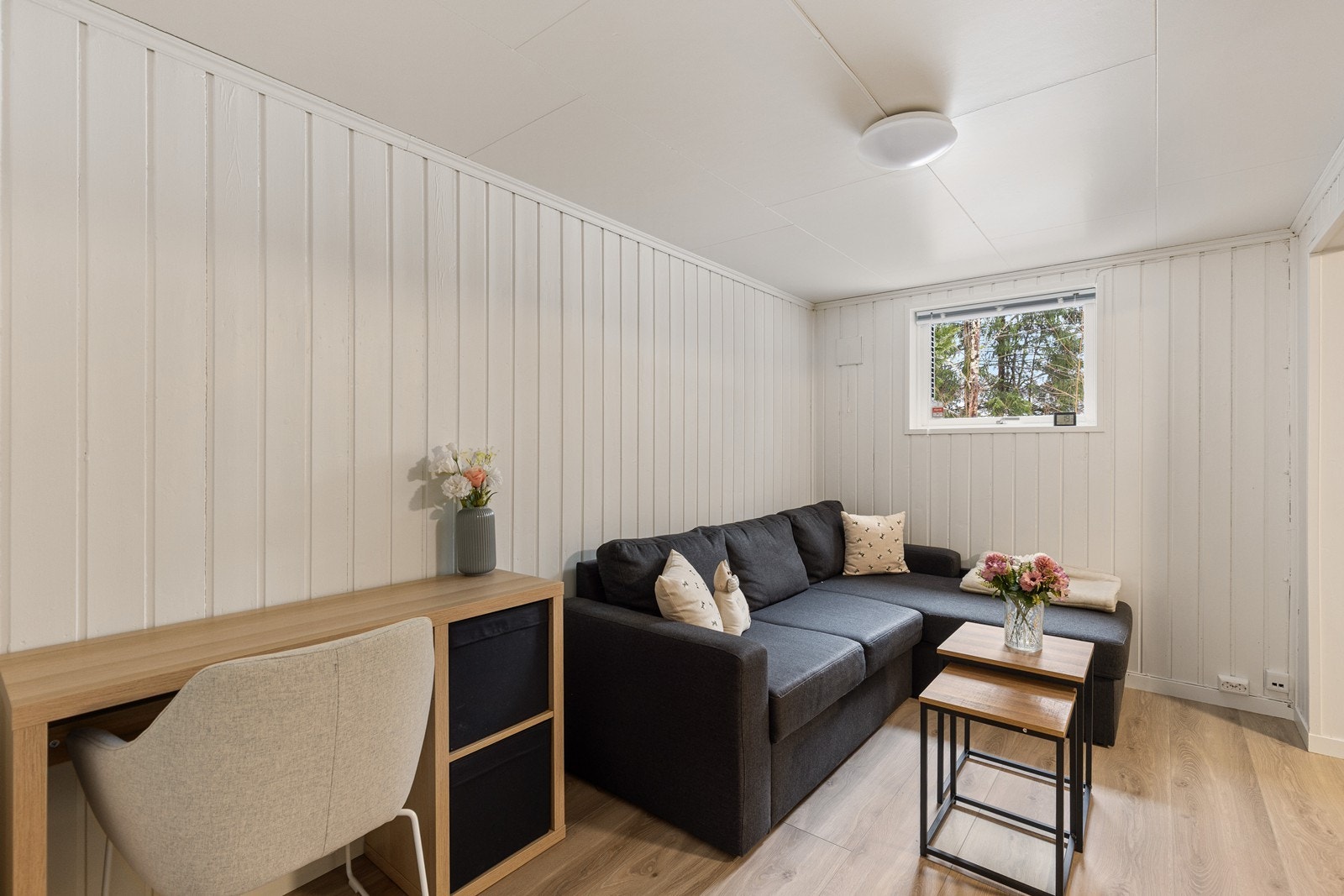 Stue i hybel (hybelen er ikke godkjent hos kommunen og er ikke godkjent for varig opphold). Galleribilde