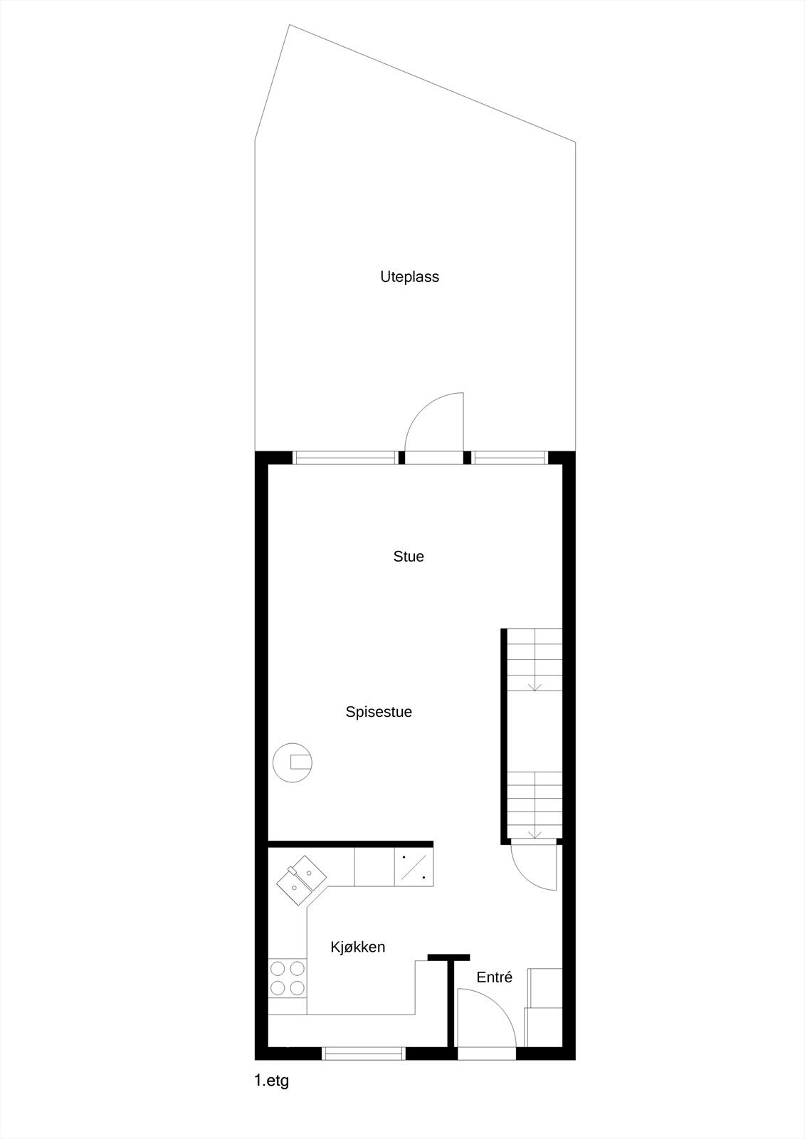 Fra stuen er det direkte utgang til en uteplass, noe som gir enkel tilgang til uteområdet. Galleribilde