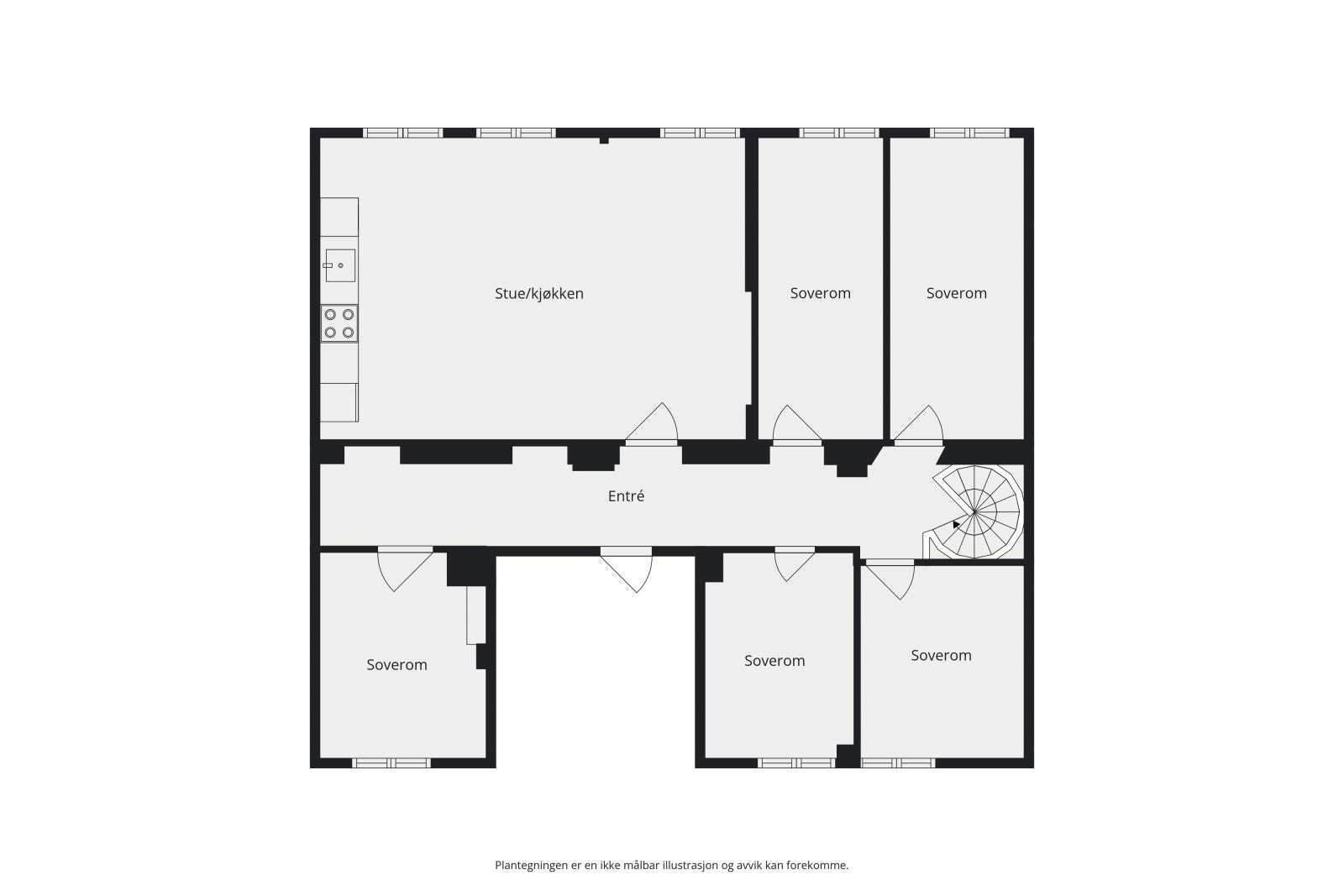 Alternativ plantegning. Denne viser et mulig forslag og tar ikke hensyn til rørføringer eller elektriske installasjoner. Galleribilde