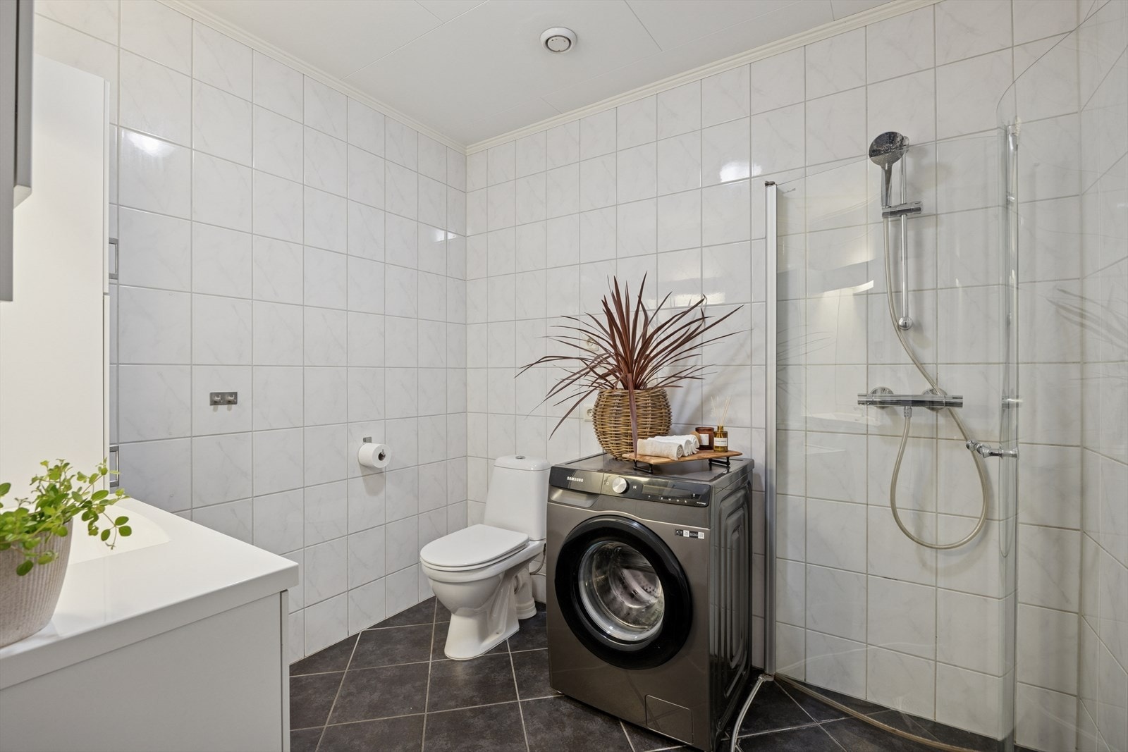 Det er montert opplegg for vaskemaskin. Galleribilde