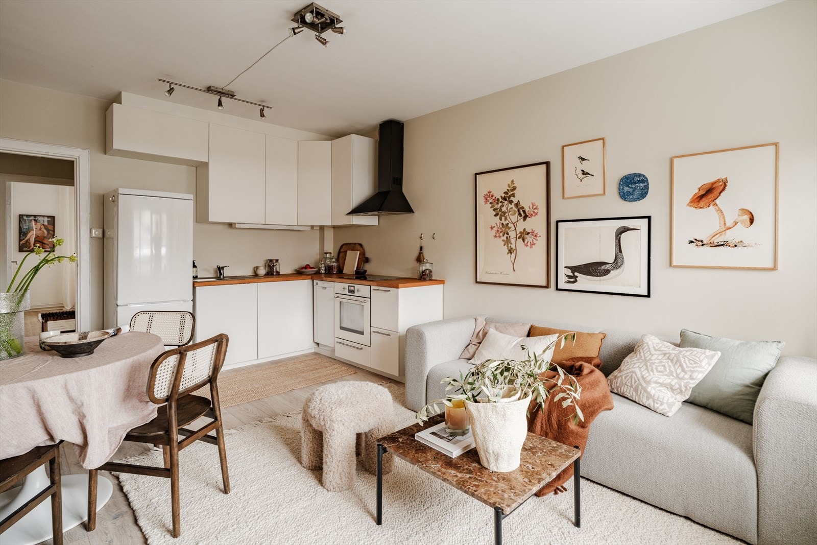 Stue og kjøkken i åpen løsning. Galleribilde