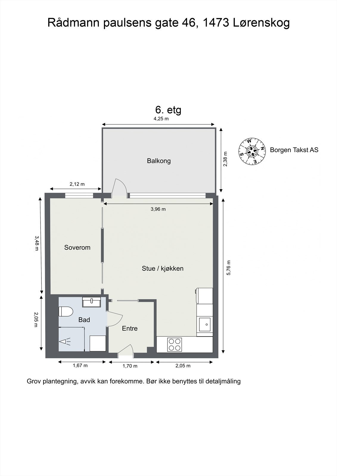 Leiligheten har en arealeffektiv planløsning med entré, bad, soverom og en åpen stue- og kjøkkenløsning. Galleribilde