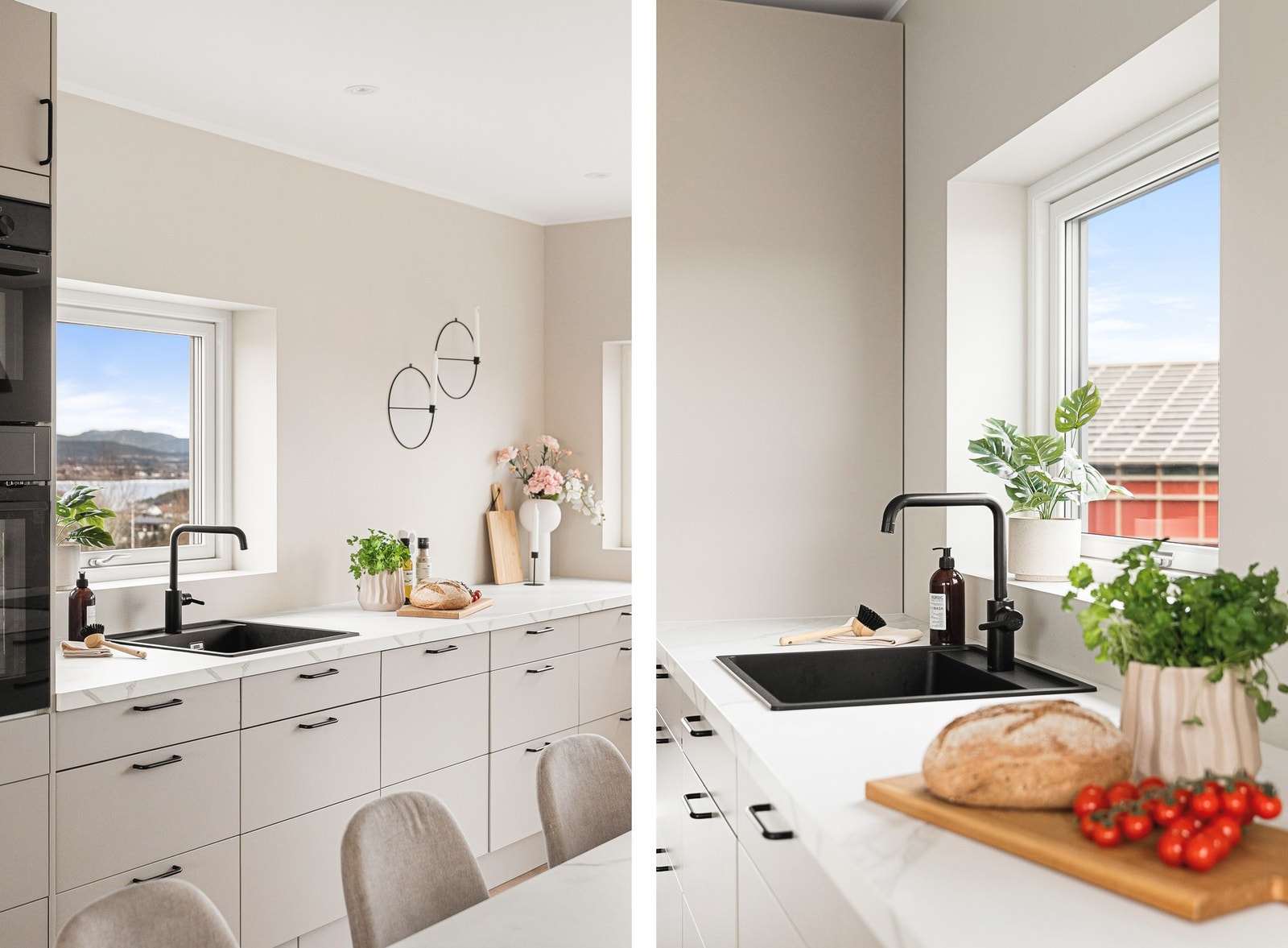 På kjøkkenet er det integrert stekeovn, kombiovn, platetopp, oppvaskmaskin og kjøl/fryseskap. Galleribilde