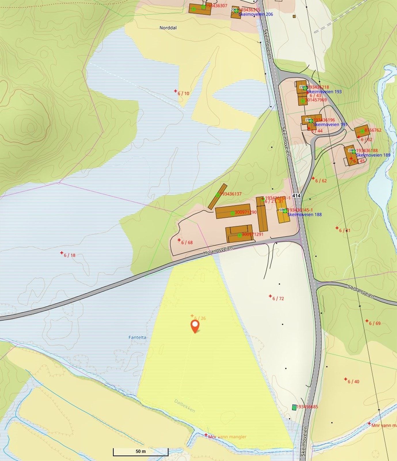 Alt innenfor gult er tomtegrenser på bnr. 26 Galleribilde