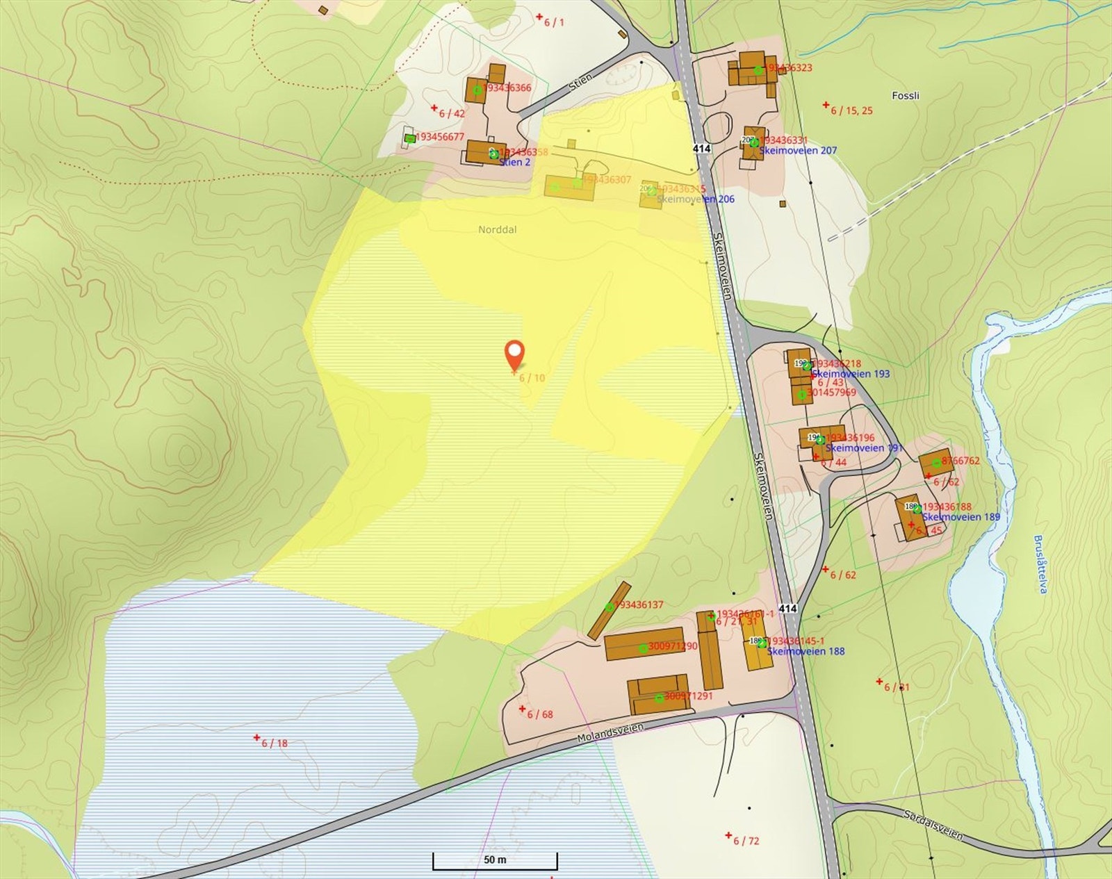 Alt innenfor gult er tomtegrenser på bnr. 10 Galleribilde