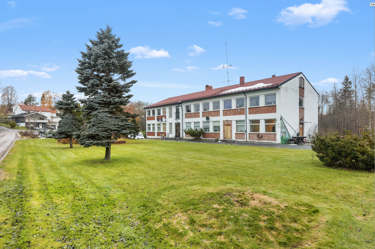 Uteområde foran bygget. Egen grillplass i bakgrunnen. Galleribilde