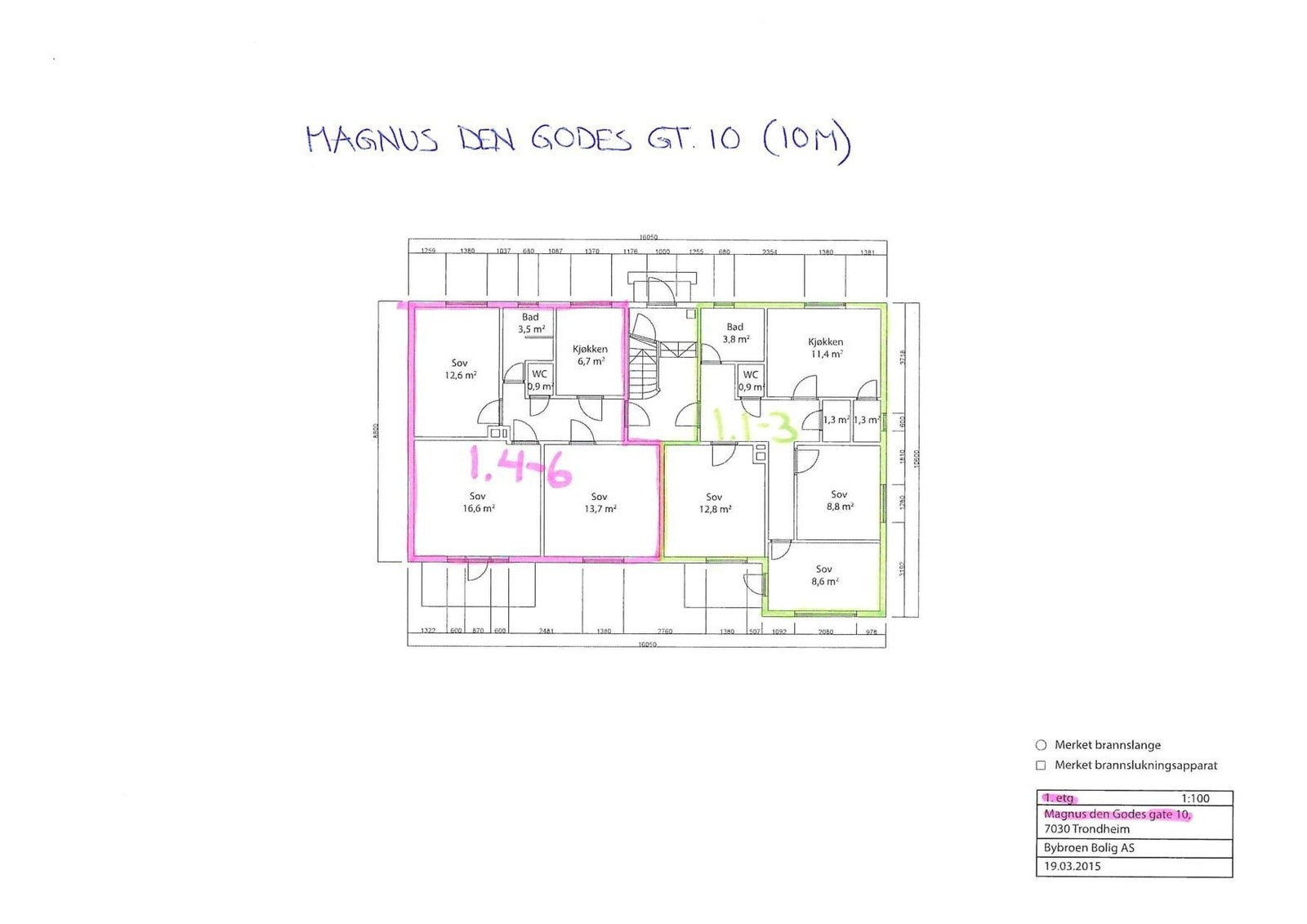 Leiligheten er merket 1.4-6 på plantegingen. Galleribilde