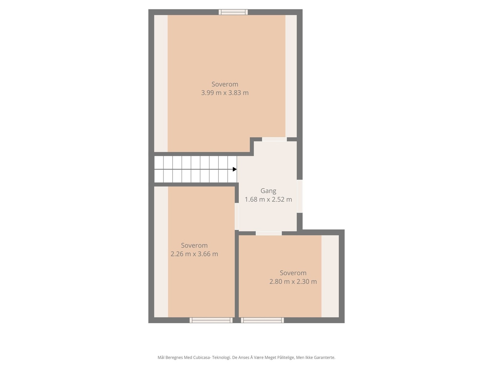 Plantegning loftsetasje. Obs: Mål er ikke 100% nøyaktige. Galleribilde