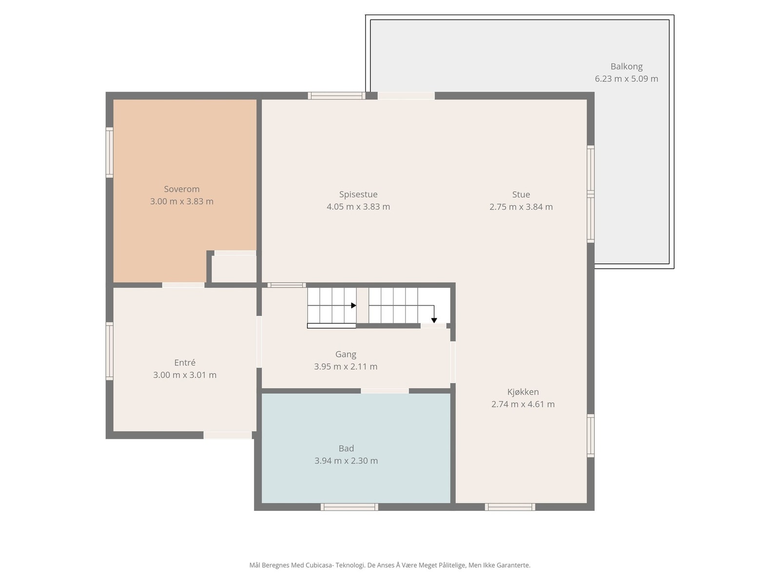 Plantegning 1. etg. Obs: Mål er ikke 100% nøyaktige. Galleribilde