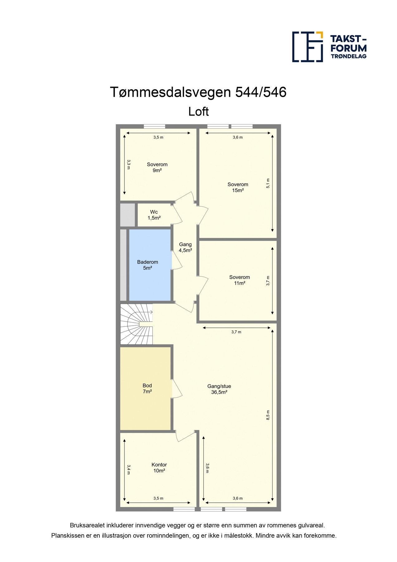 Planskisse loft våningshus Galleribilde