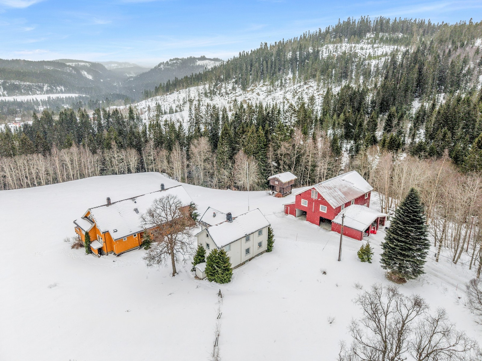 Velkommen til Tømmesdalsvegen 542, og landbrukseiendommen Sjursmoen som består av våningshus, kårbolig, verksted/uthus, stabbur, smie og sagbruk m.m. Galleribilde