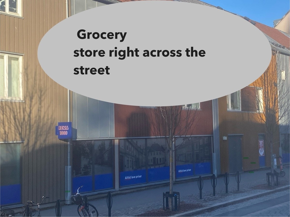 Mat butikk rett over gaten Galleribilde