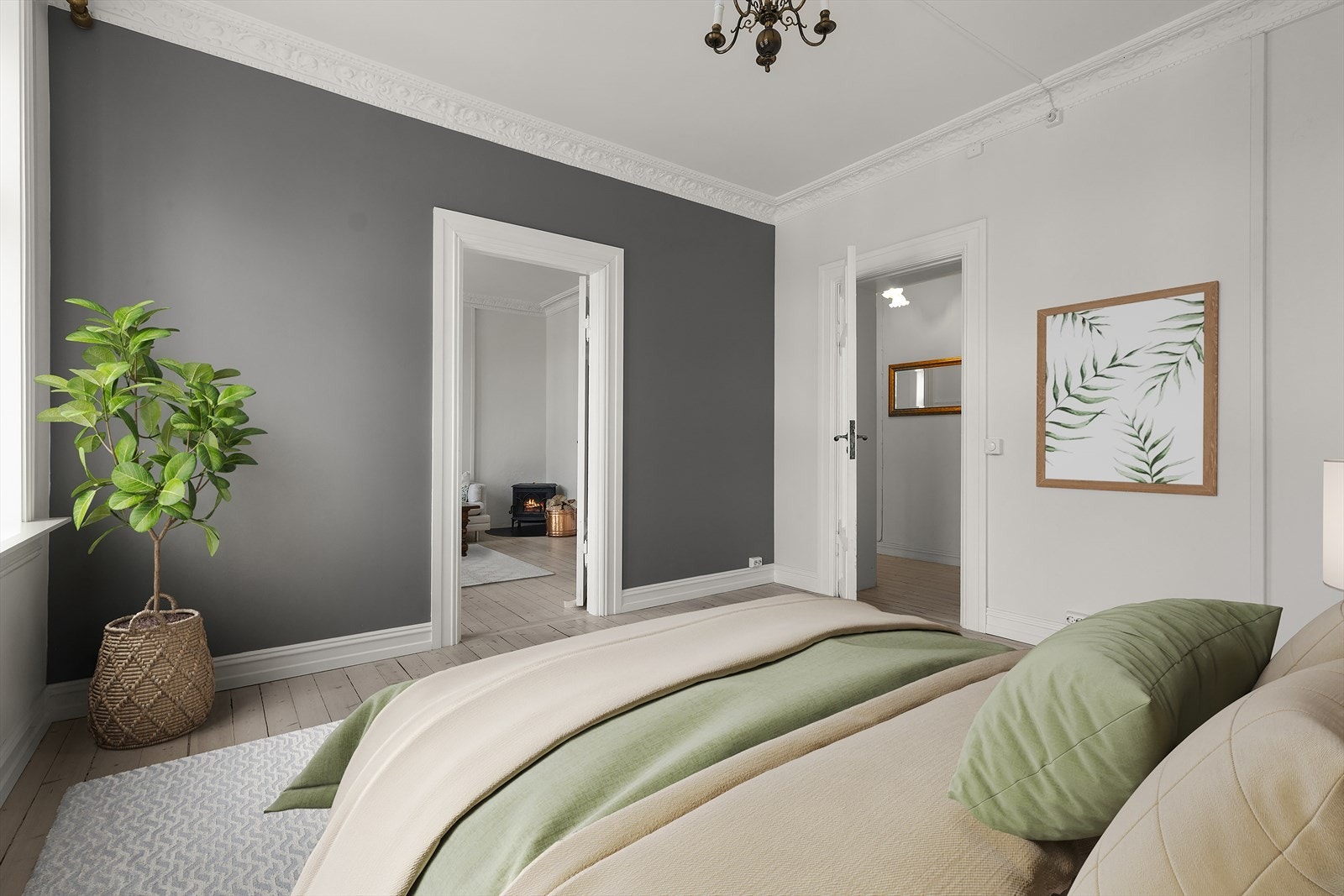 Leiligheten har to luftige og romslige soverom. Bildet er digital stylet. Galleribilde