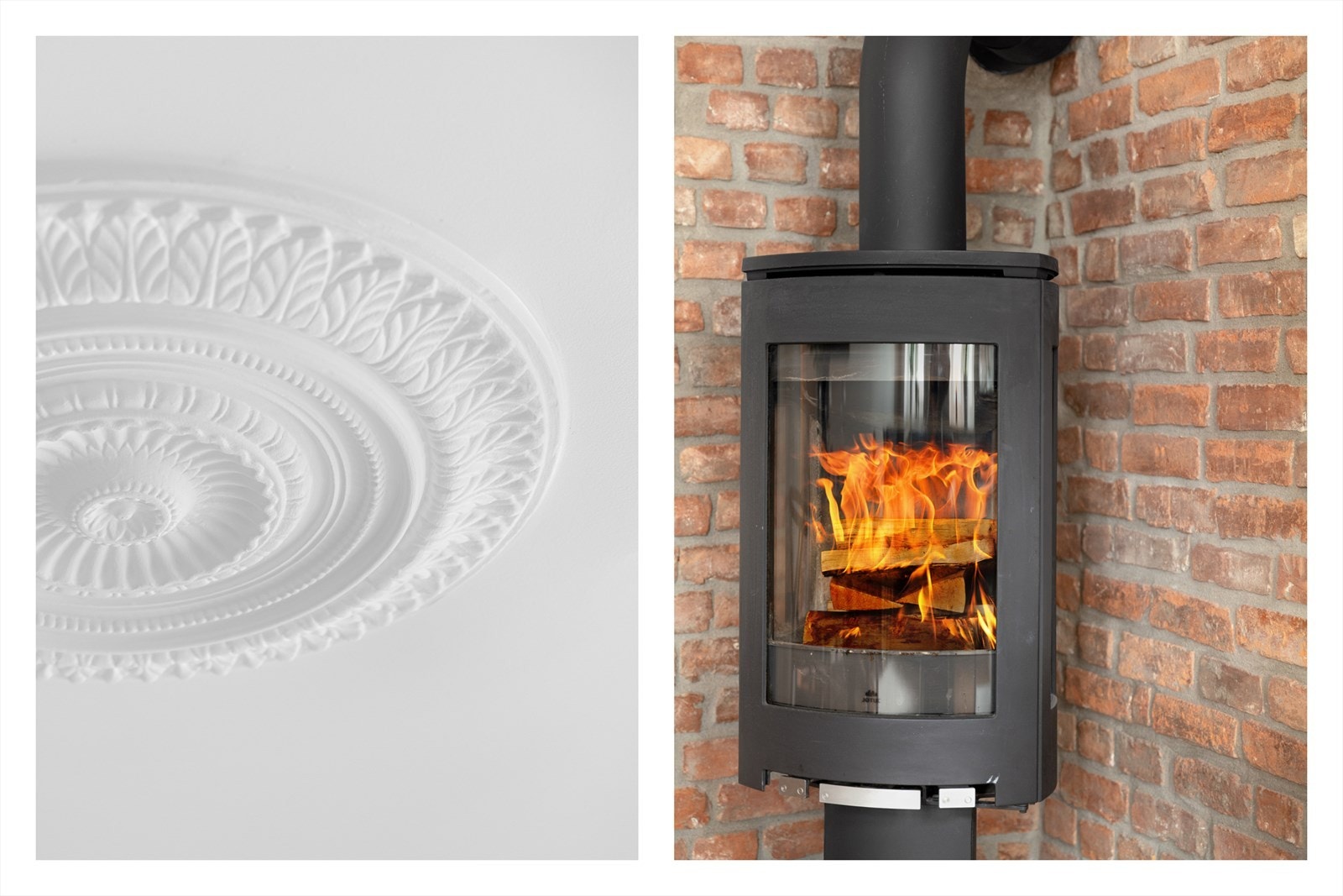 Peisovn i stuen gir både varme og stemning. Pipeløpet ble rehabilitert i 2016 i regi av borettslaget. Galleribilde