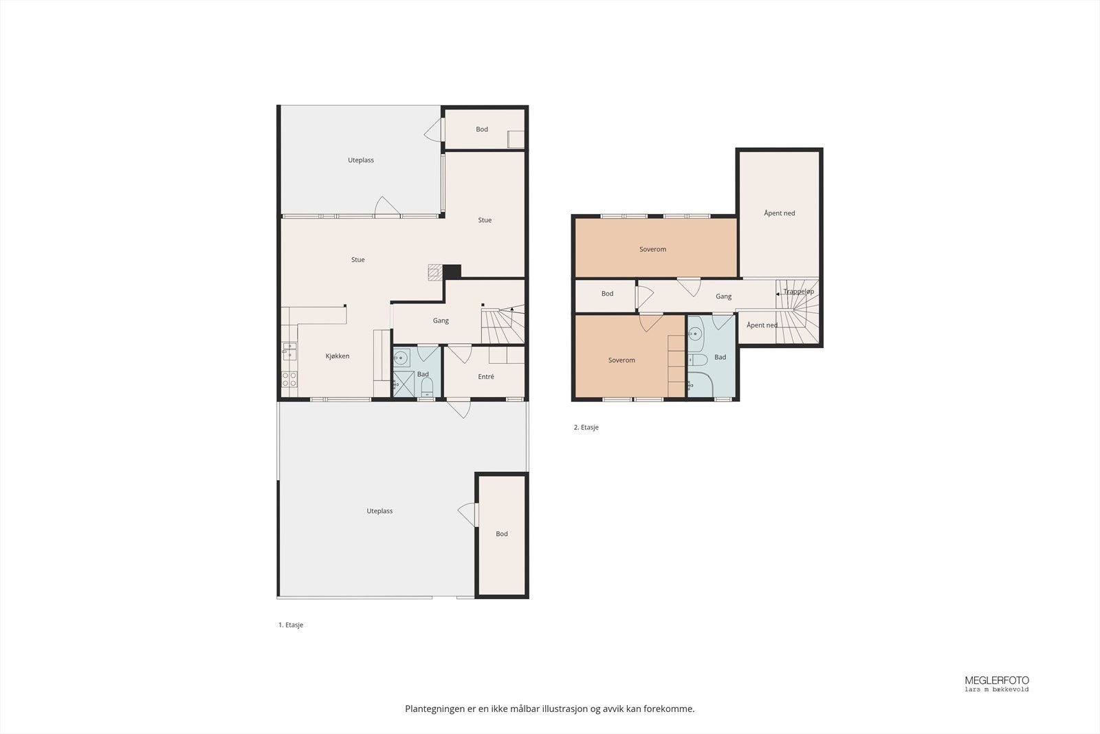 Boligen har en gjennomtenkt planløsning over to plan, med en klar inndeling av soner. Galleribilde