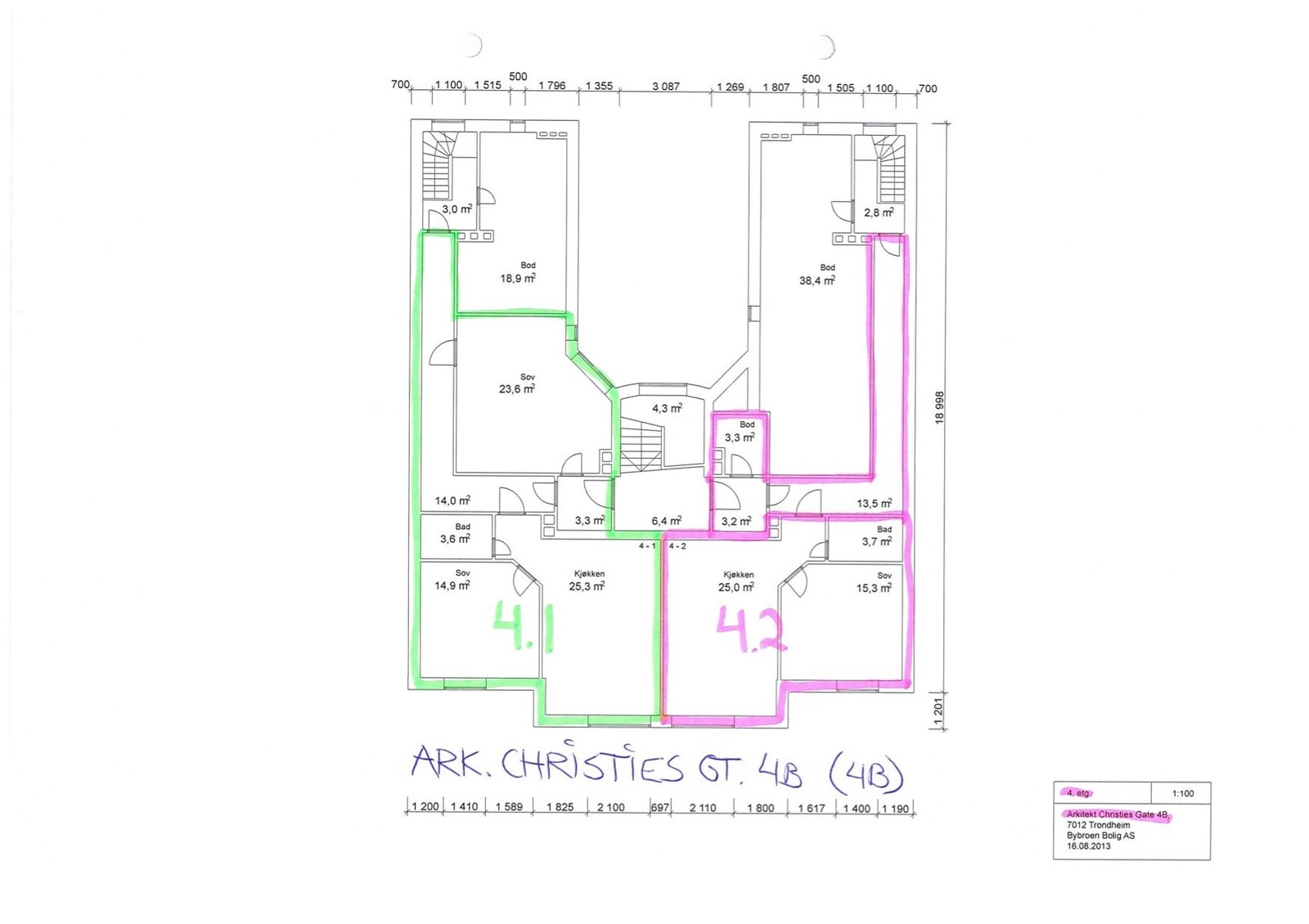 Leiligheten er merket 4.2 på plantegningen. Galleribilde