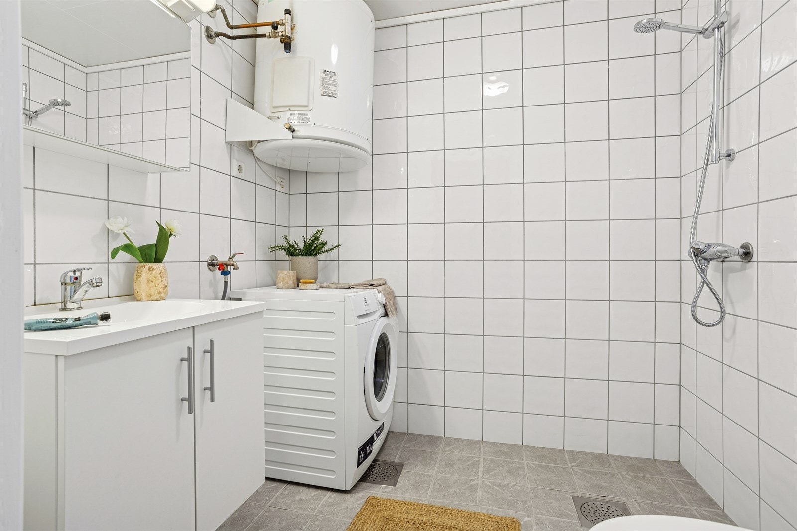 Vaskemaskinen og varmtvannstanken er funksjonelt innredet. Galleribilde