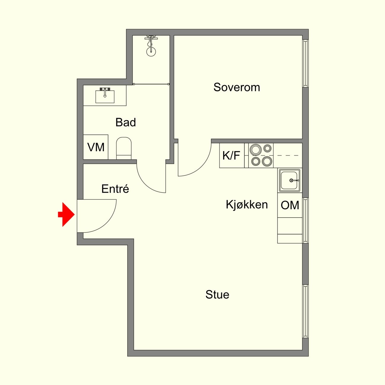 Selve leiligheten er på 36 kvm, og er utrolig godt utnyttet. I tillegg har du en bod på 4 kvm rett utenfor leiligheten. Galleribilde