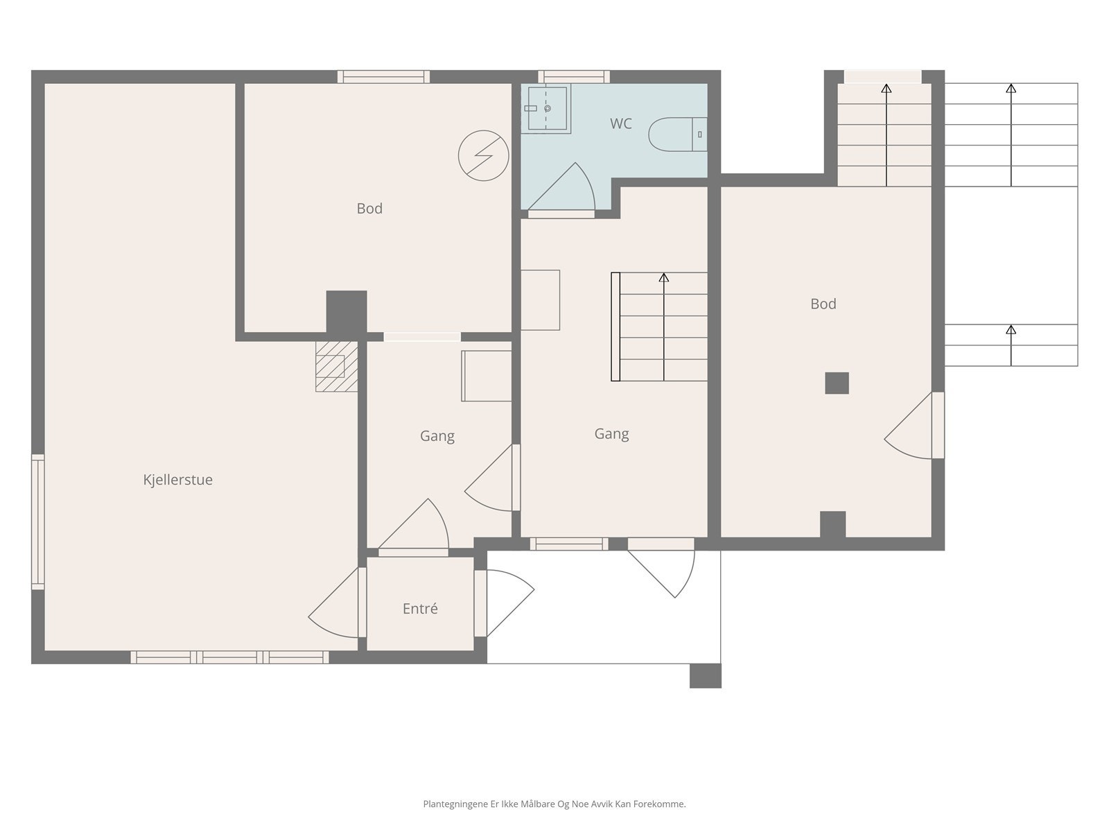 Videre til kjelleretasjen. Det gjøres oppmerksom på at boder, gang og toalettrom ikke er avbildet. Galleribilde
