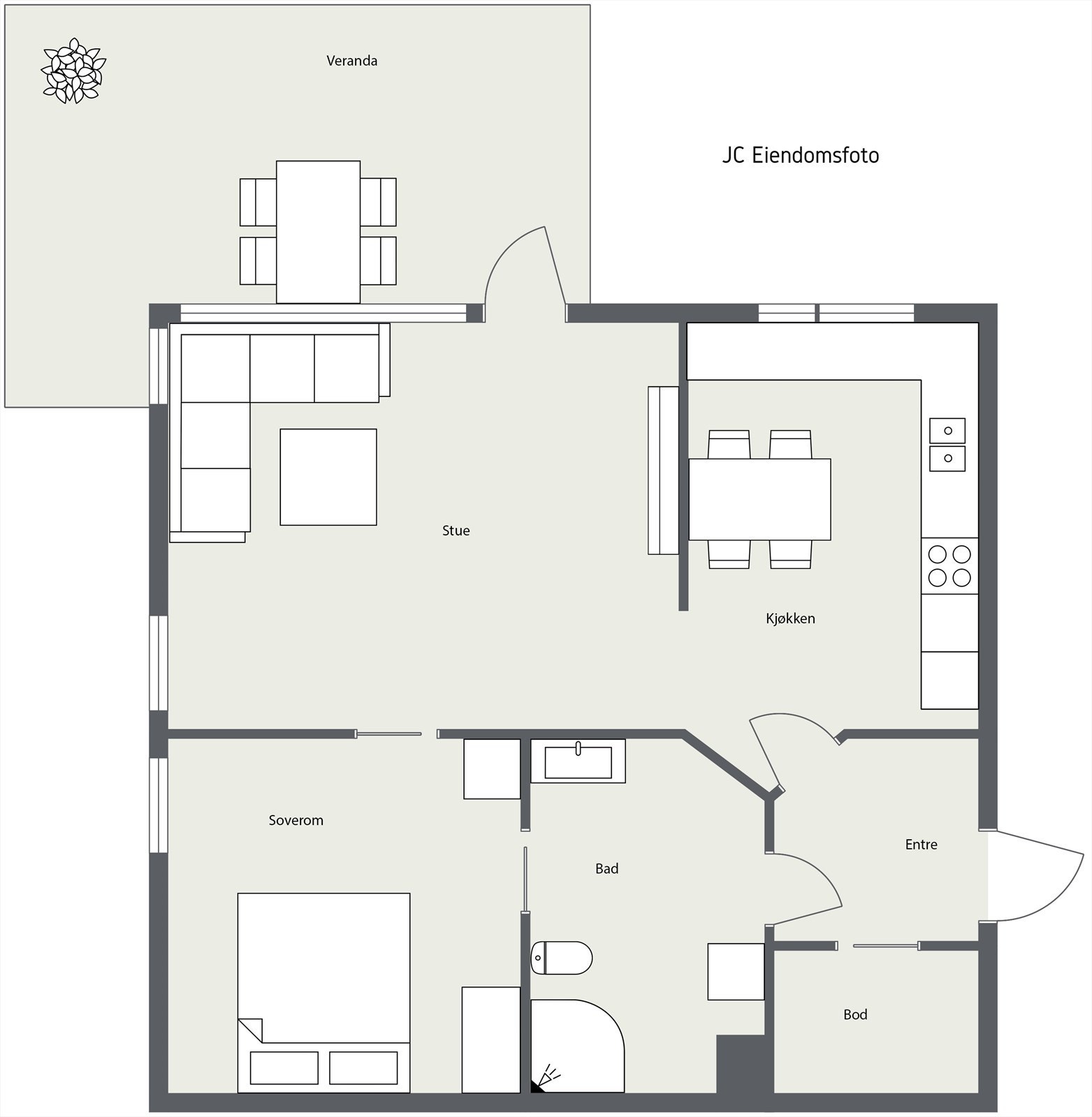 Leiligheten har en arealeffektiv planløsning med alle rom på ett plan. Galleribilde