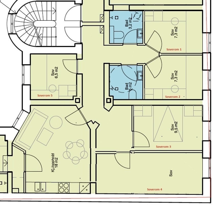 Plantegning med nummerert soverom Galleribilde