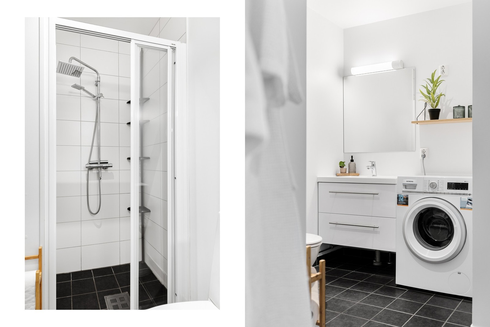 På badet er flislagt gulv med varmekabler. Galleribilde