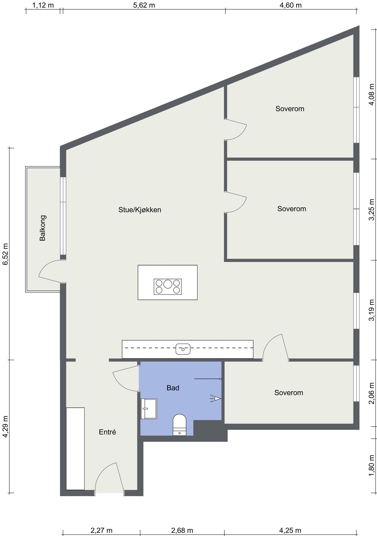Plantegning 2. etasje. I tillegg disponerer leiligheten en bod på ca. 2m². Som beboer har du også tilgang til fellesvaskeri. Heis i bygget. Galleribilde