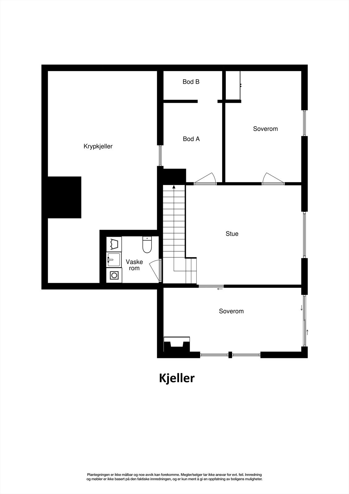 Plantegningen avviker ved soverommet ved trappen. Her er det etablert dør ut til hagen.* Galleribilde