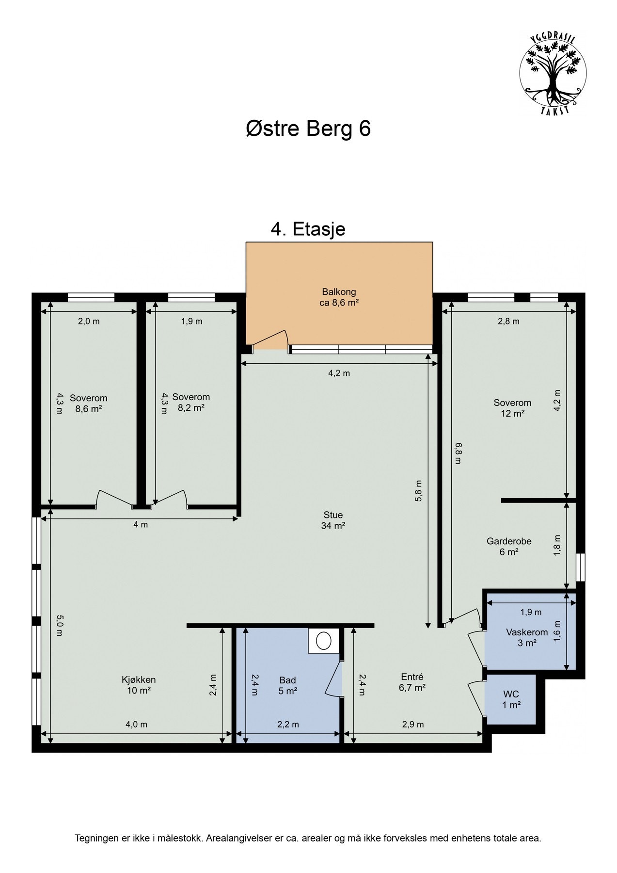 Planskisse. Leiligheten ligger i byggets toppetasje og har nydelige solforhold og herlig utsikt Galleribilde