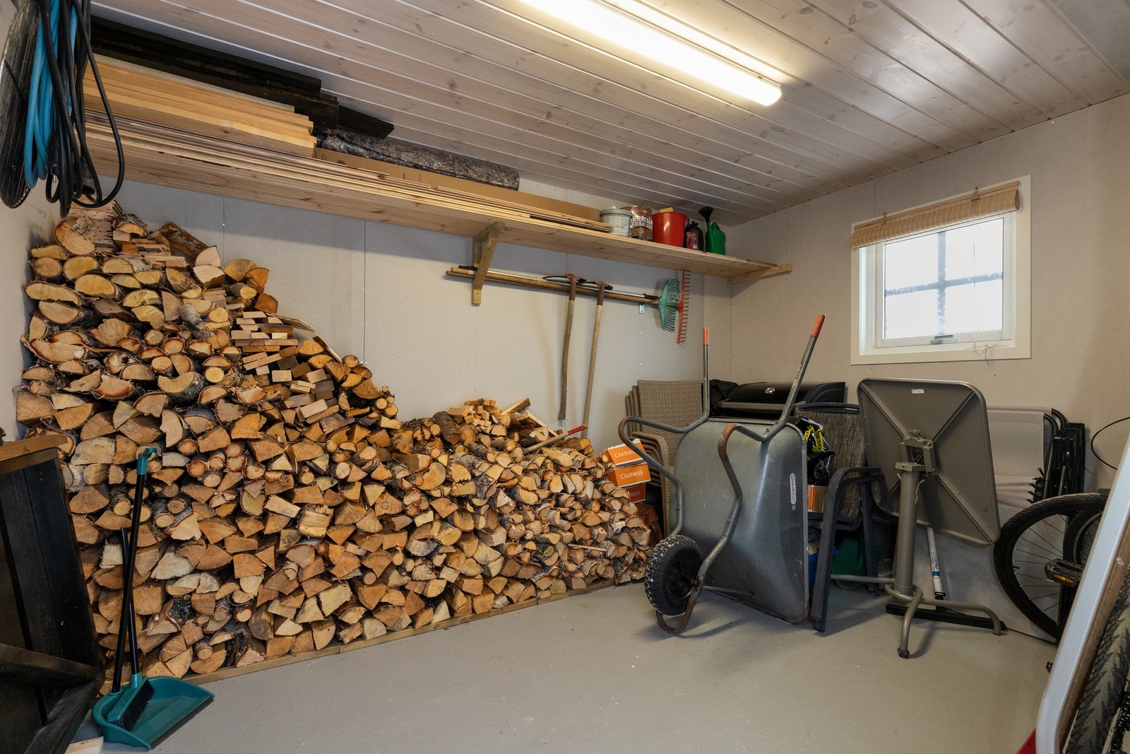 Uthuset har god plass til ved og utstyr Galleribilde