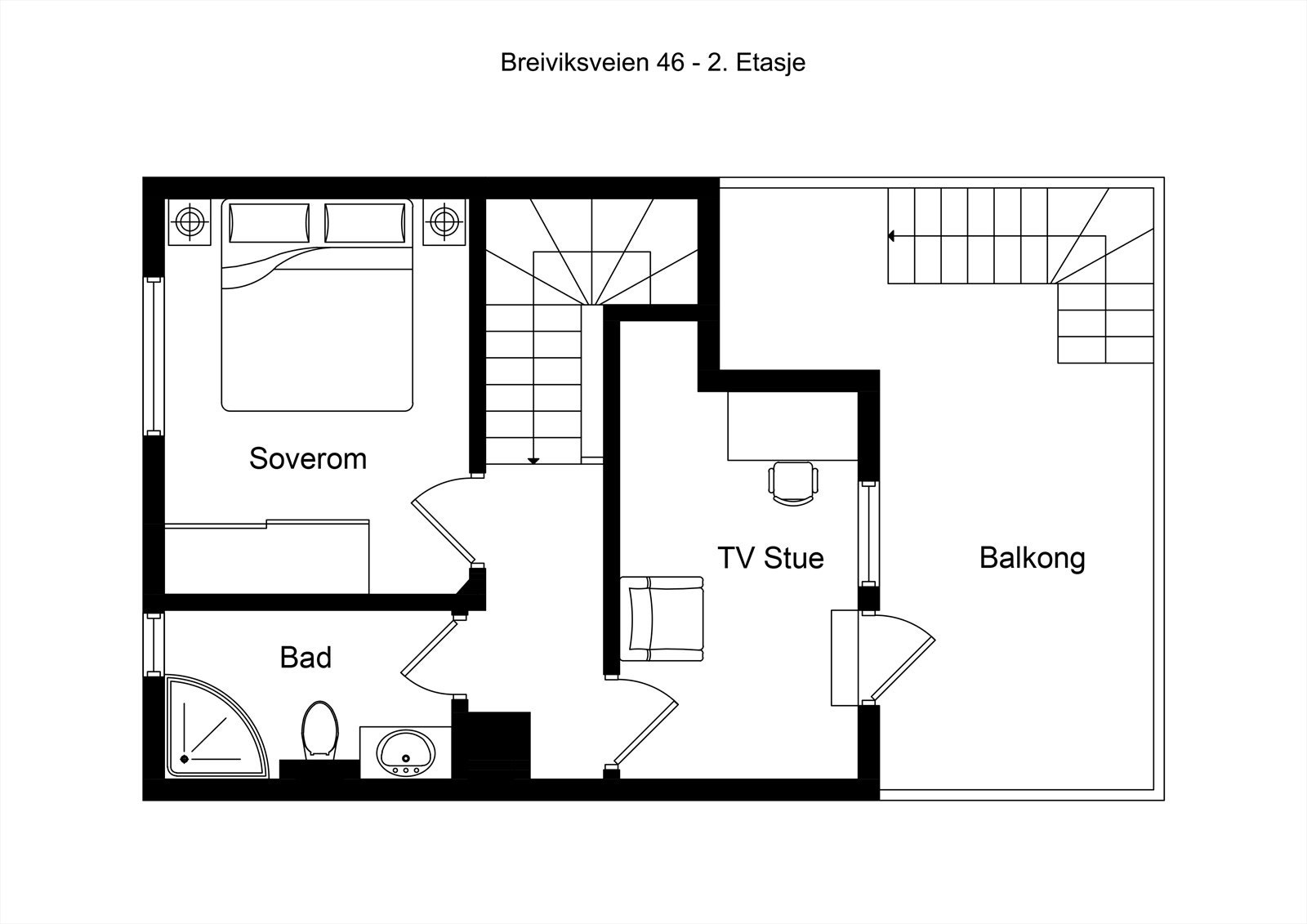 Plantegning 2. etasje. (Vegg og dør til Tv- stue kan fjernes om ønsket åpen loftstue) Galleribilde