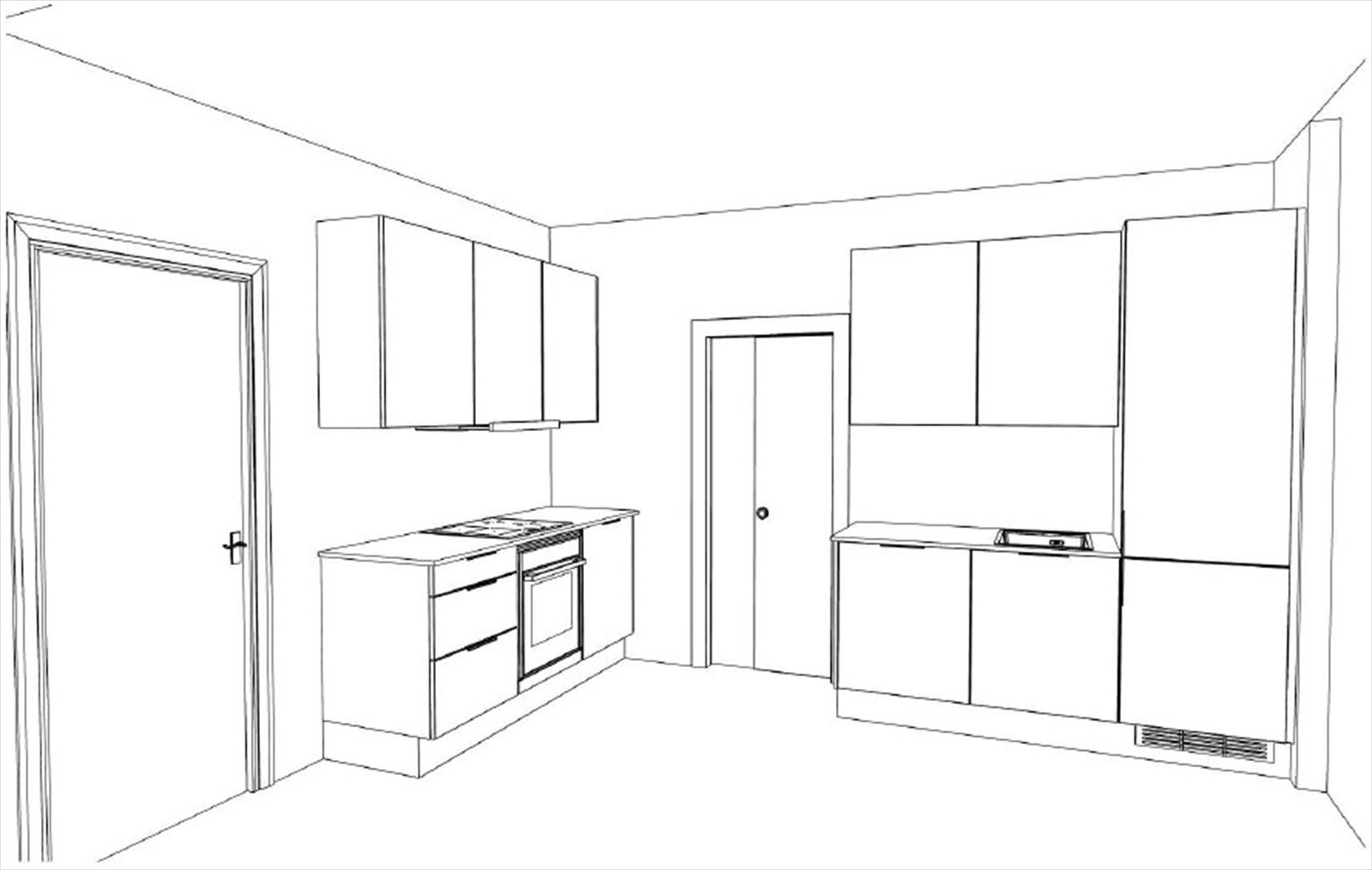 Illustrasjon på kjøkkentegning i denne leiligheten. Avvik kan forekomme. Galleribilde