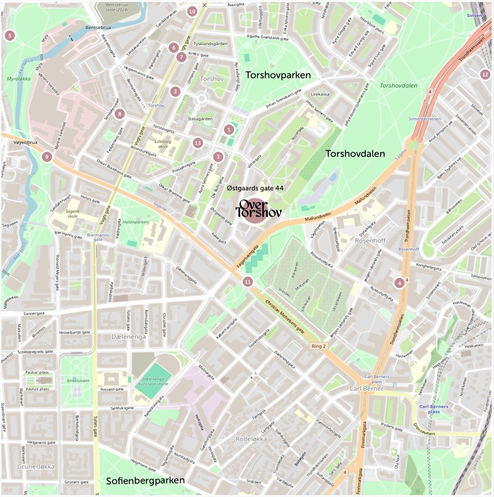 Oversikt over nærområdet | På noen minutter til fots er du i Oslos mest levende bydel, i motsatt retning ligger Torshovdalen bare noen meter unna. Galleribilde