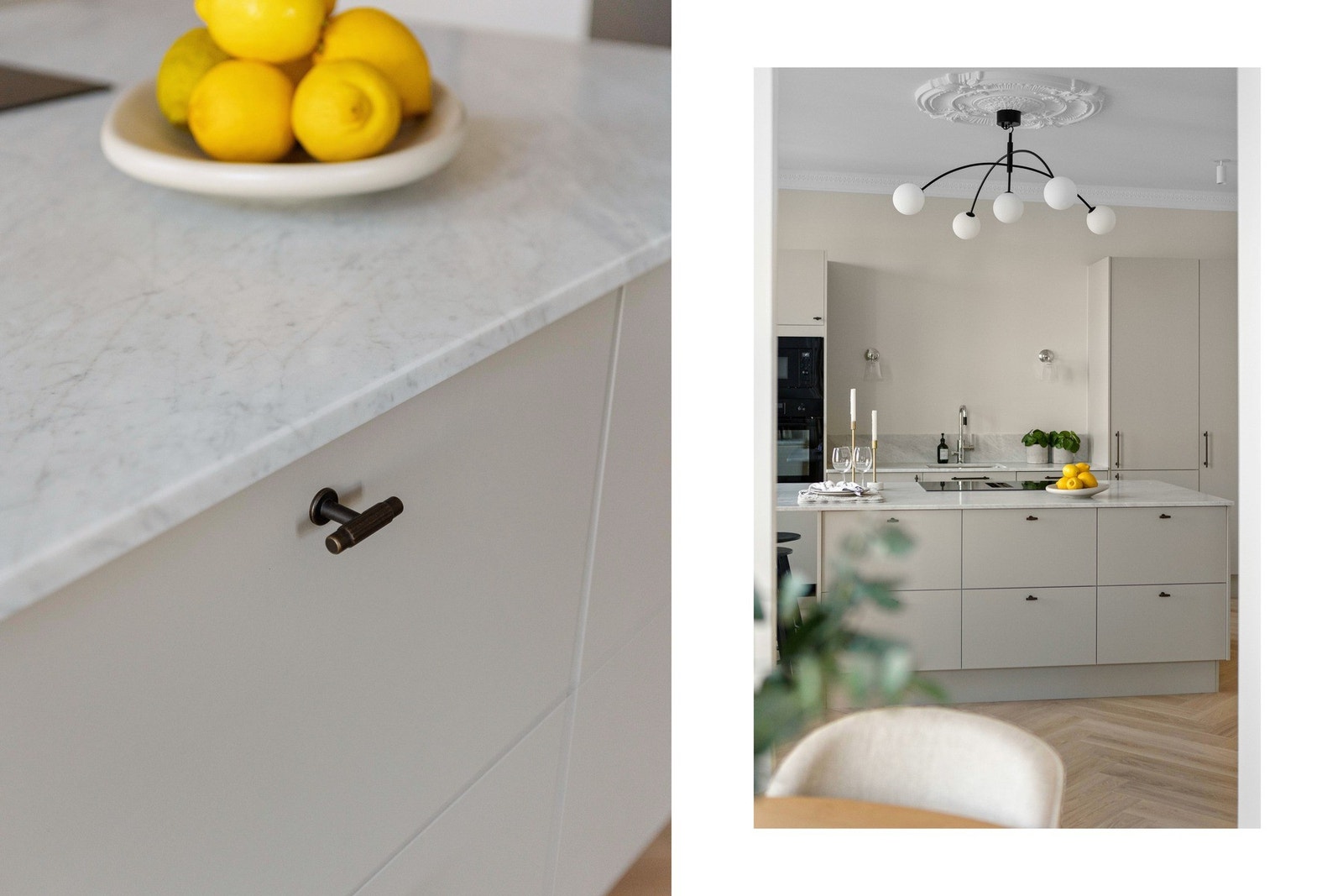 Eksklusiv benkeplate i italiensk carrera-marmor naturstein. Galleribilde